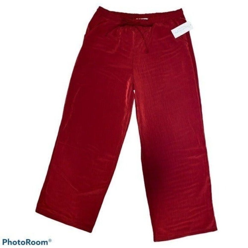 French Laundry Red Palazzo Wide Leg Drawstring Pants Large NWT
